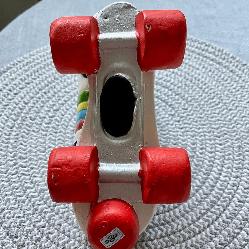 Vintage 1980s Ceramic Roller Skate Bank with Rainbow Stripes and Real Shoelace - Picture 8 of 8